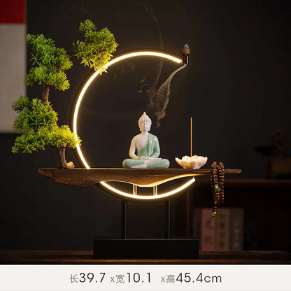 Sakyamuni Buddha Statue Large Buddhist statue Tathagata Buddha Figure Buddha Led ring light For Living Room Incense Porch - Home Fusion