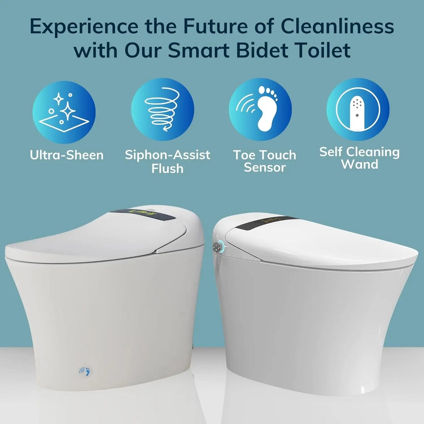 Electronic Bidet Toilet Tankless Toilet with Heated Seat Flush and Advanced Toe Touch Technology Smart Toilet for Bathroom - Home Fusion