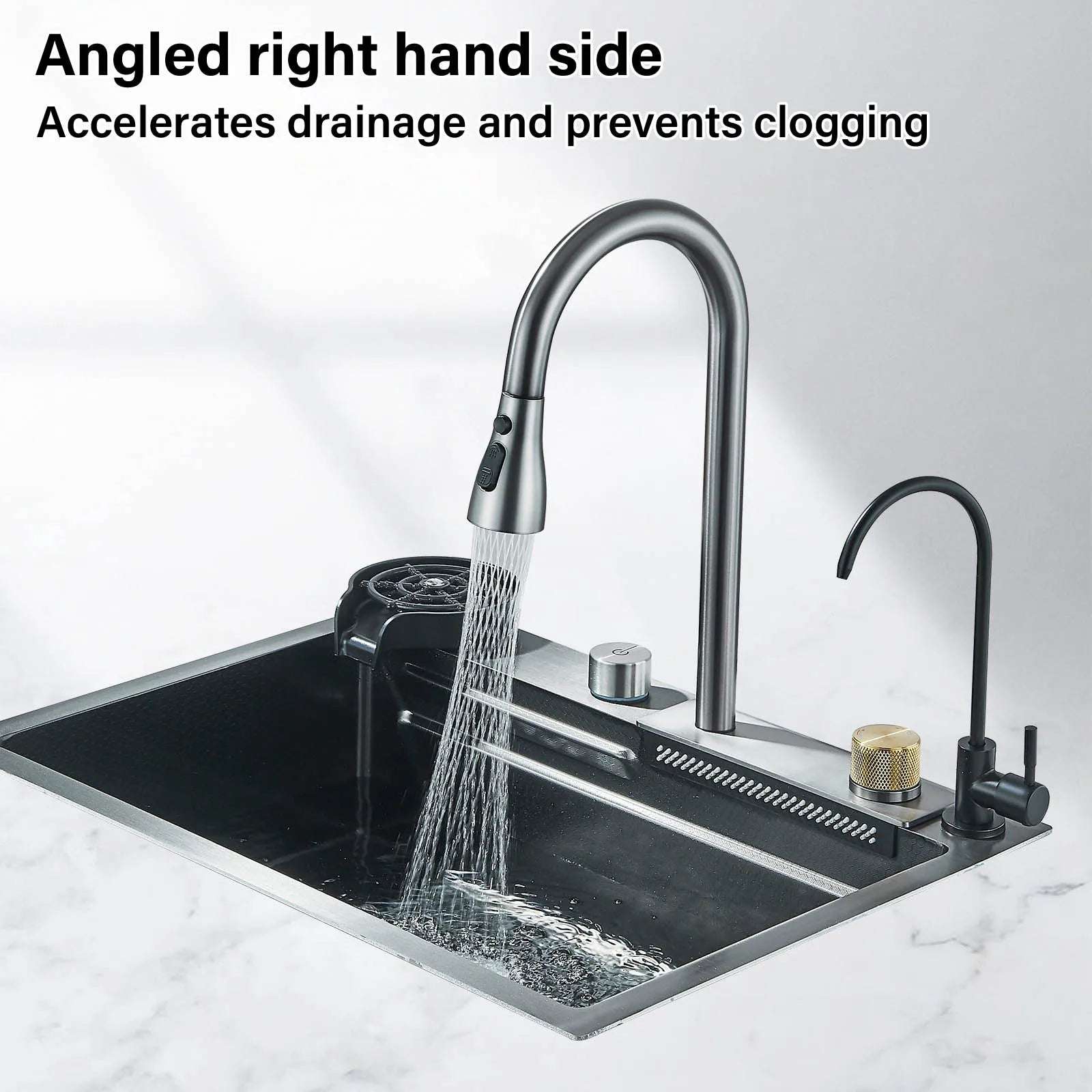 304 Stainless Steel Waterfall Kitchen Sink  Above Counter With Cup Disher 304 Stainless Steel Waterfall Kitchen Sink Sink Large Single basin With Large Single Slot Sink Above Counter With Cup Disher 076823-f9.myshopify.com
