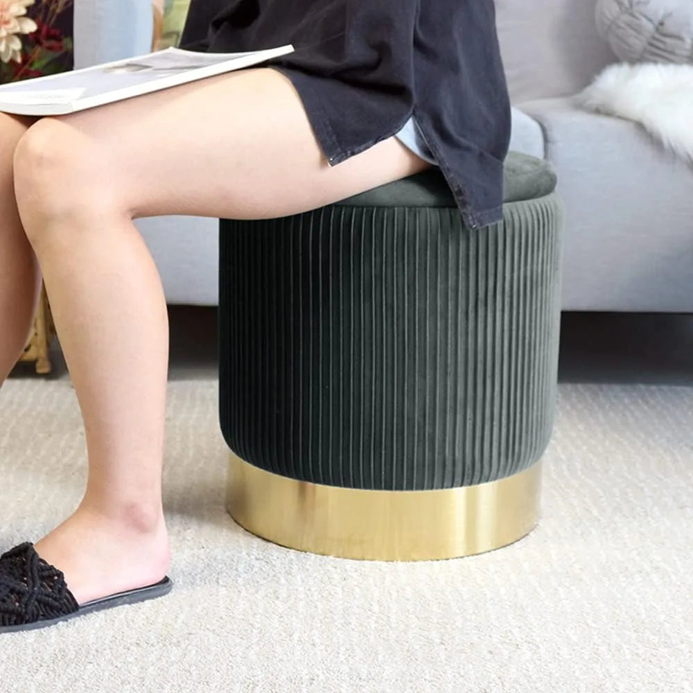 Round with Storage Set of 2, Velvet Storage Ottoman for Living Room, Round Storage, Ottoman Chair, Gold - Home Fusion