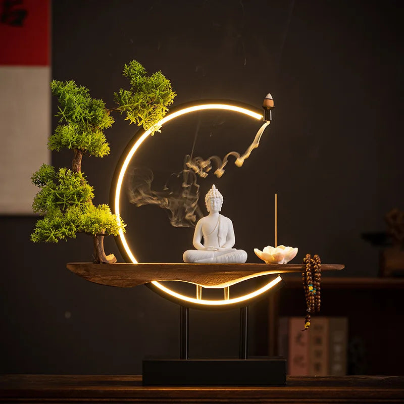 Sakyamuni Buddha Statue Large Buddhist statue Tathagata Buddha Figure Buddha Led ring light For Living Room Incense Porch - Home Fusion