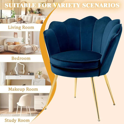 Accent Chairs Set of 2 for Living Room, Velvet Upholstered Makeup Room Vanity Chair with Back, Golden Metal Legs Accent Side Cha - Home Fusion