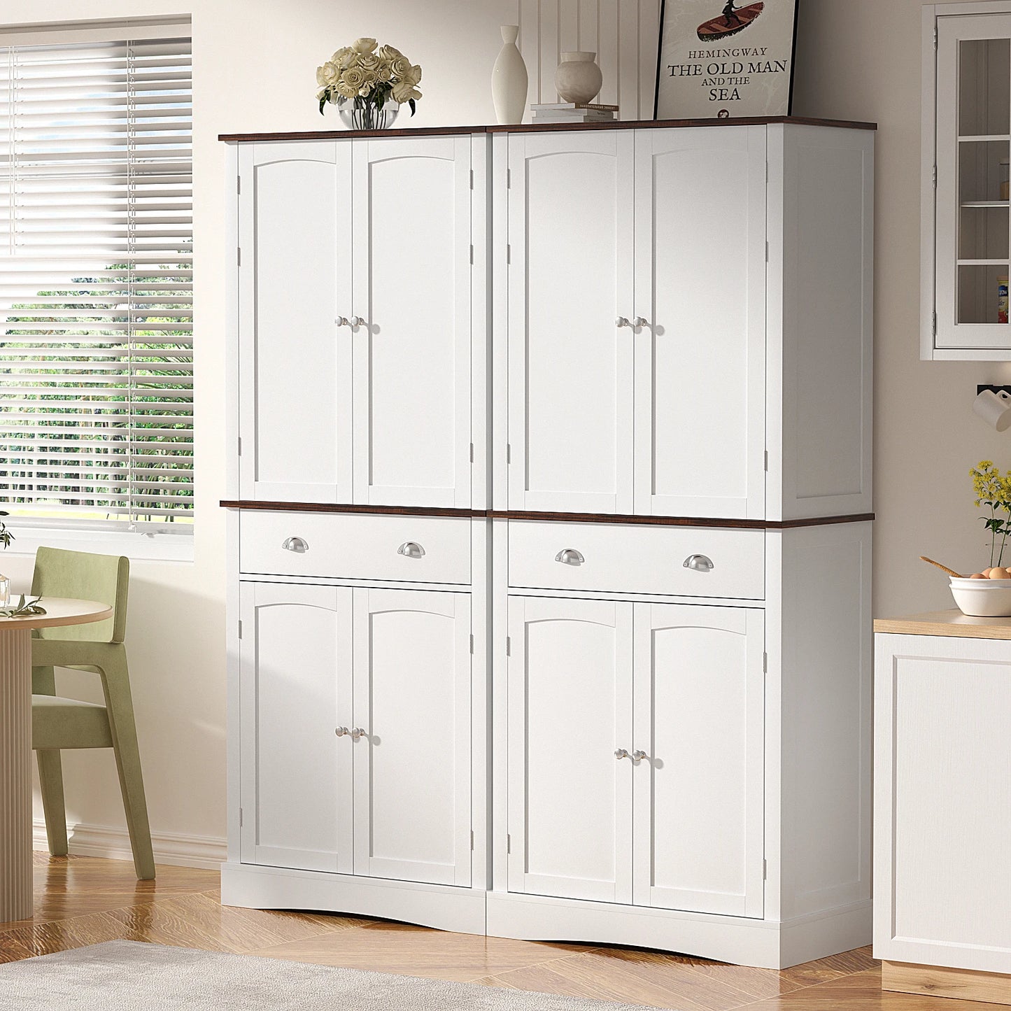 71" H Freestanding Cupboard with 2 Storage Cabinet, 1 Drawer and 4 Adjustable Shelves,Large Tall Pantry Cupboard for Dining Room - Home Fusion