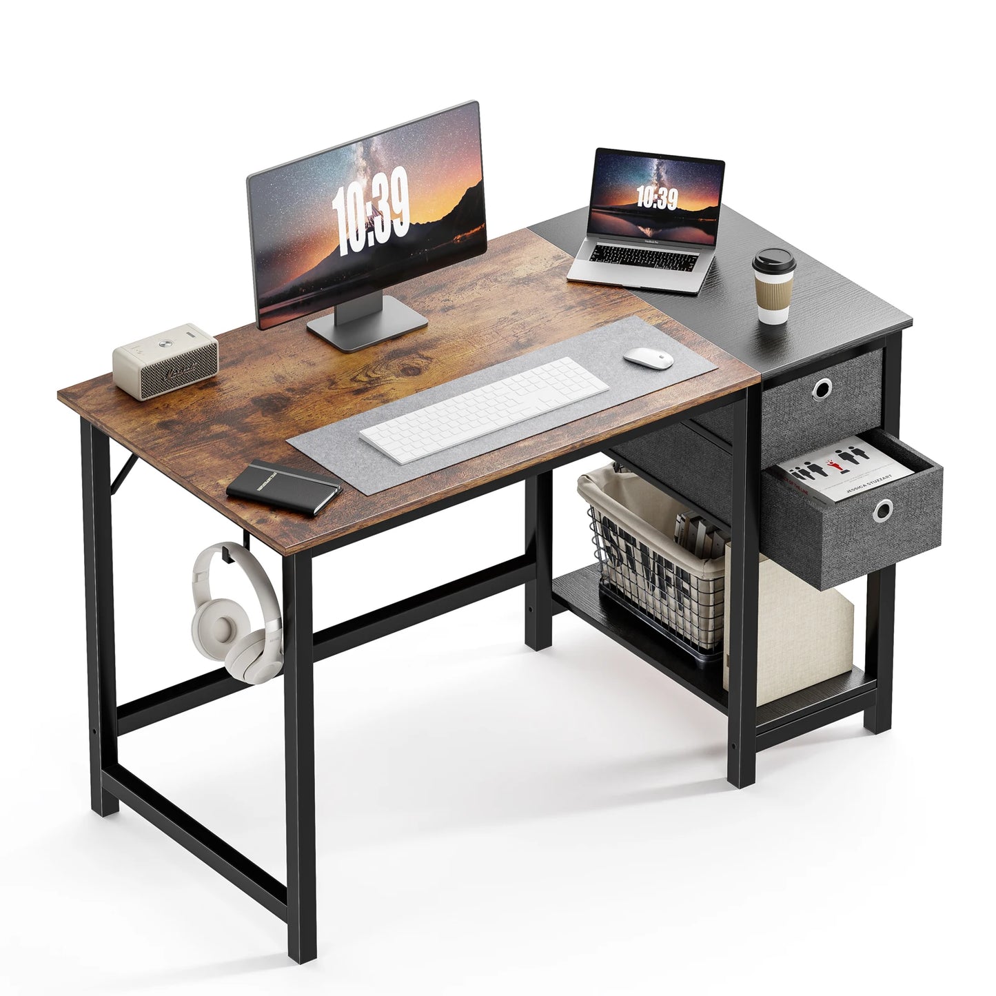 JHK Computer Desk With Drawers 55 Inch Home Office Desk Writing Desk Work Desk PC Table Study Desk With 2-Tier Drawers - Home Fusion