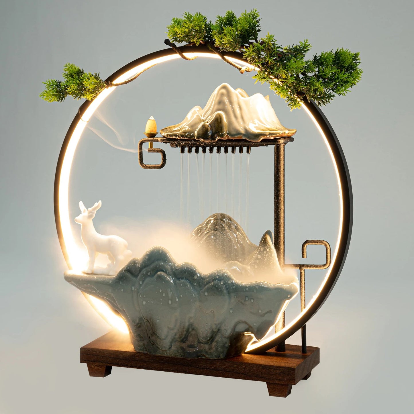 Tabletop Fountain with LED Lights Indoor Rockery Waterfall for Mist Effect Home Office Decor - Home Fusion