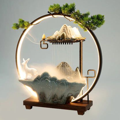 Tabletop Fountain with LED Lights Indoor Rockery Waterfall for Mist Effect Home Office Decor - Home Fusion