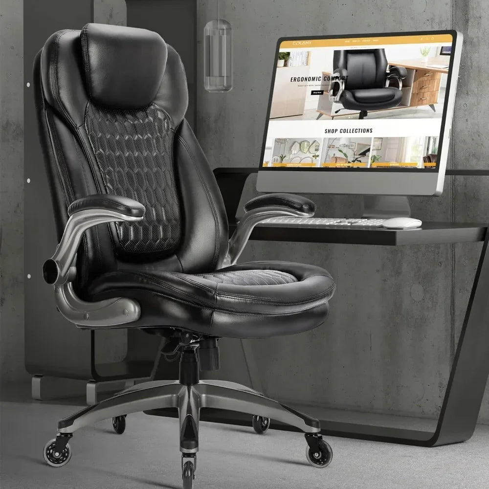Stylish Leather Chair With Upgraded Caster for Swivel Computer Armchair High Back Executive Chair With Padded Flip-up Arms Desk - Home Fusion