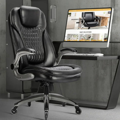 Stylish Leather Chair With Upgraded Caster for Swivel Computer Armchair High Back Executive Chair With Padded Flip-up Arms Desk - Home Fusion