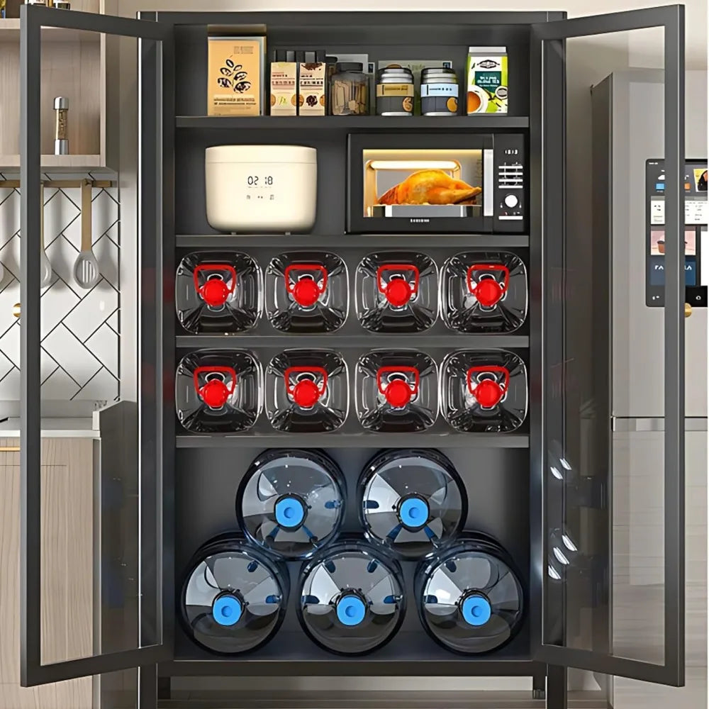 67" Display Cabinet, 6 Tier Curio Display Cabinet with Tempered Glass Door and Adjustable Shelves Storage Cabinets - Home Fusion