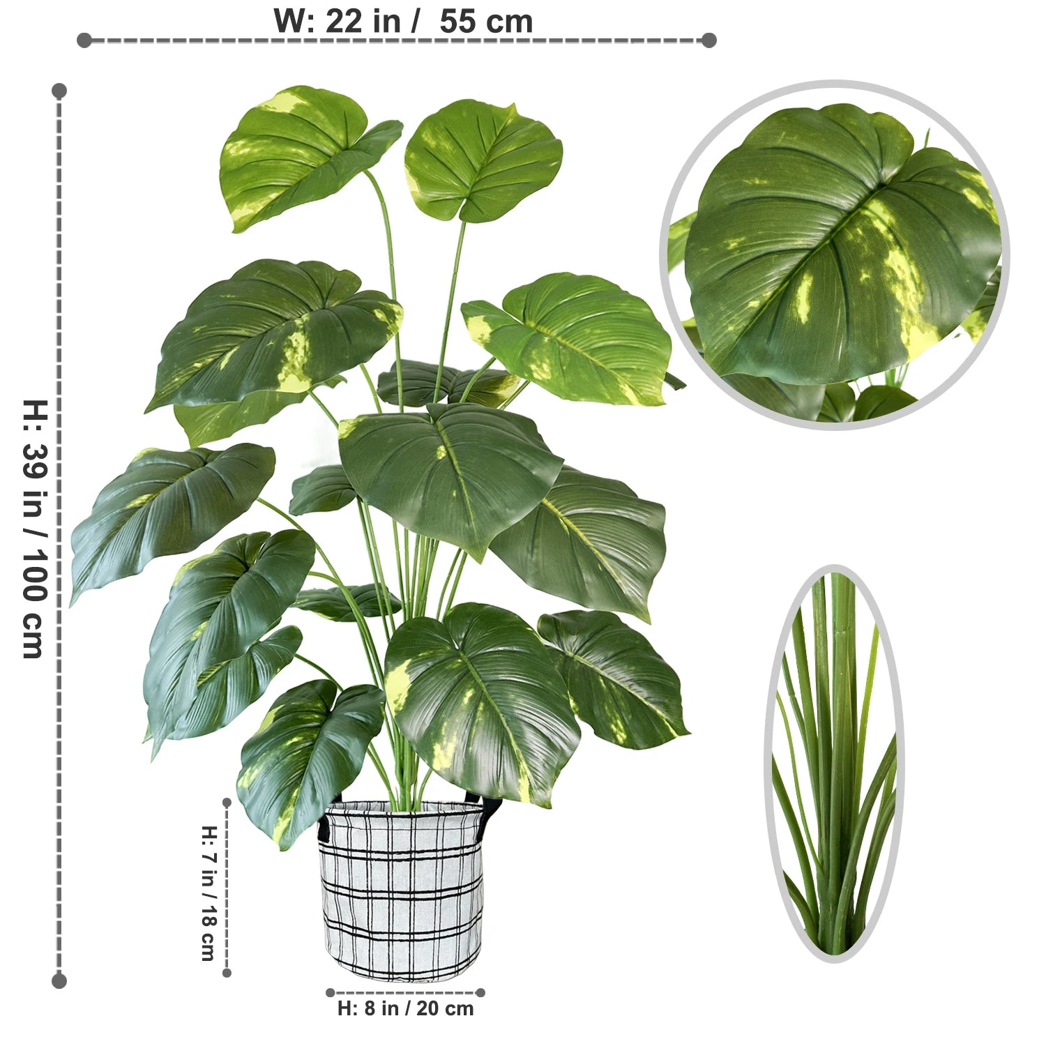 100CM Monstera Plant Plastic Leaf Fake Plant Potted Ornamental Indoor Artificial Plant With Black Pot For Home Decor Office - Home Fusion