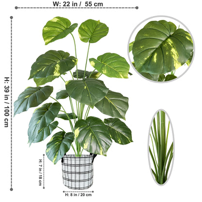 100CM Monstera Plant Plastic Leaf Fake Plant Potted Ornamental Indoor Artificial Plant With Black Pot For Home Decor Office - Home Fusion