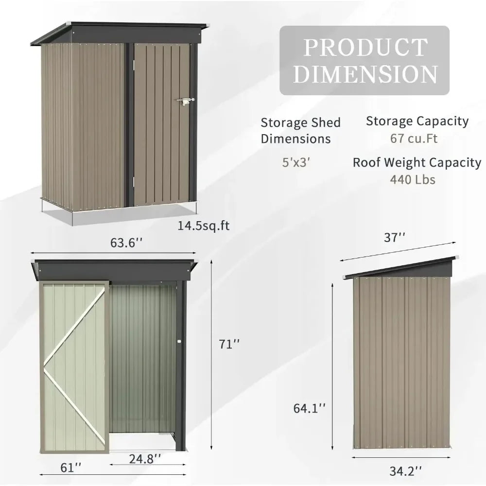 Metal Outdoor Storage Shed 5FT x 3FT, Steel Utility Tool Shed Storage House with Door & Lock, for Backyard Garden Patio Lawn - Home Fusion
