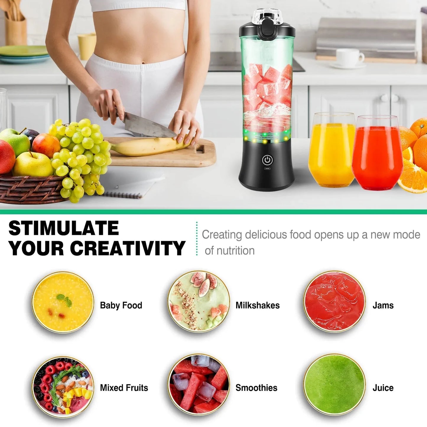 600ml USB rechargeable portable mini blender for travel smoothies and ice blending