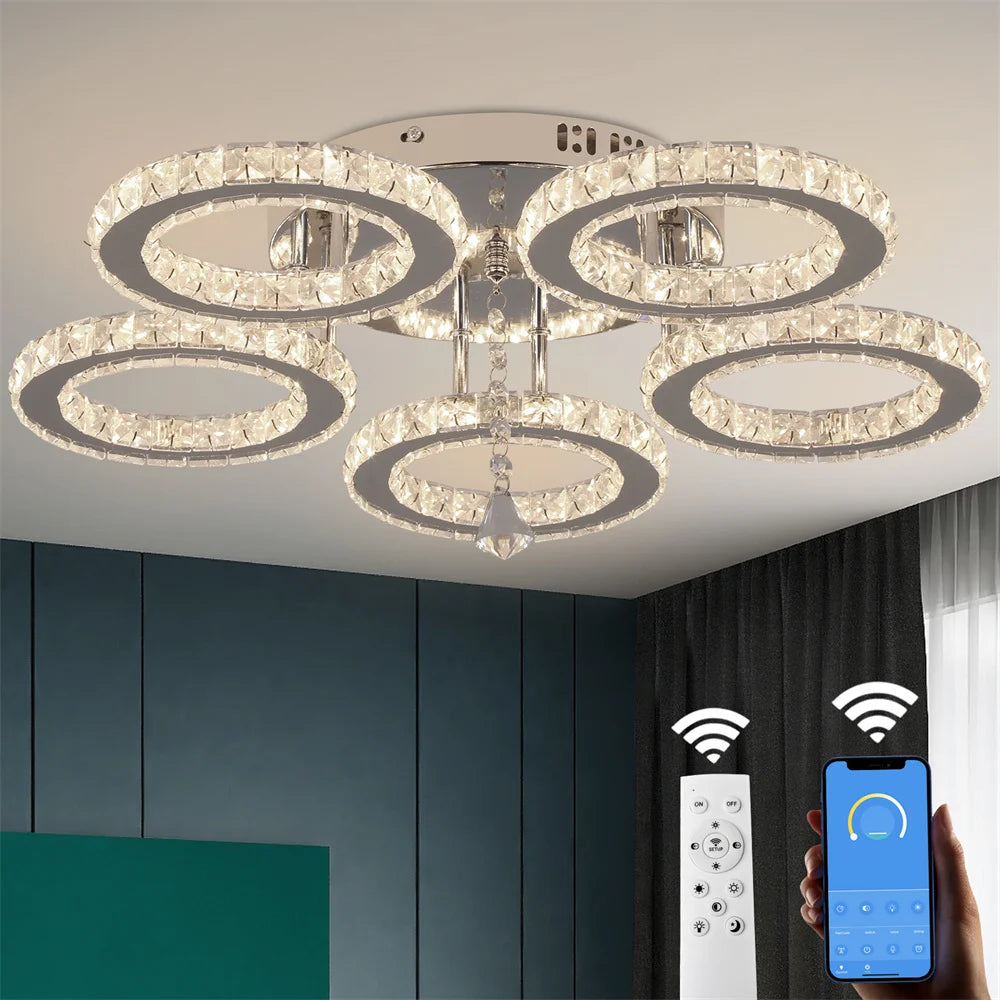 Modern Crystal Chandelier with App Dimmable Ceiling Light Fixture. Modern Crystal Chandelier with App Dimmable Ceiling Light Fixture. 076823-f9.myshopify.com