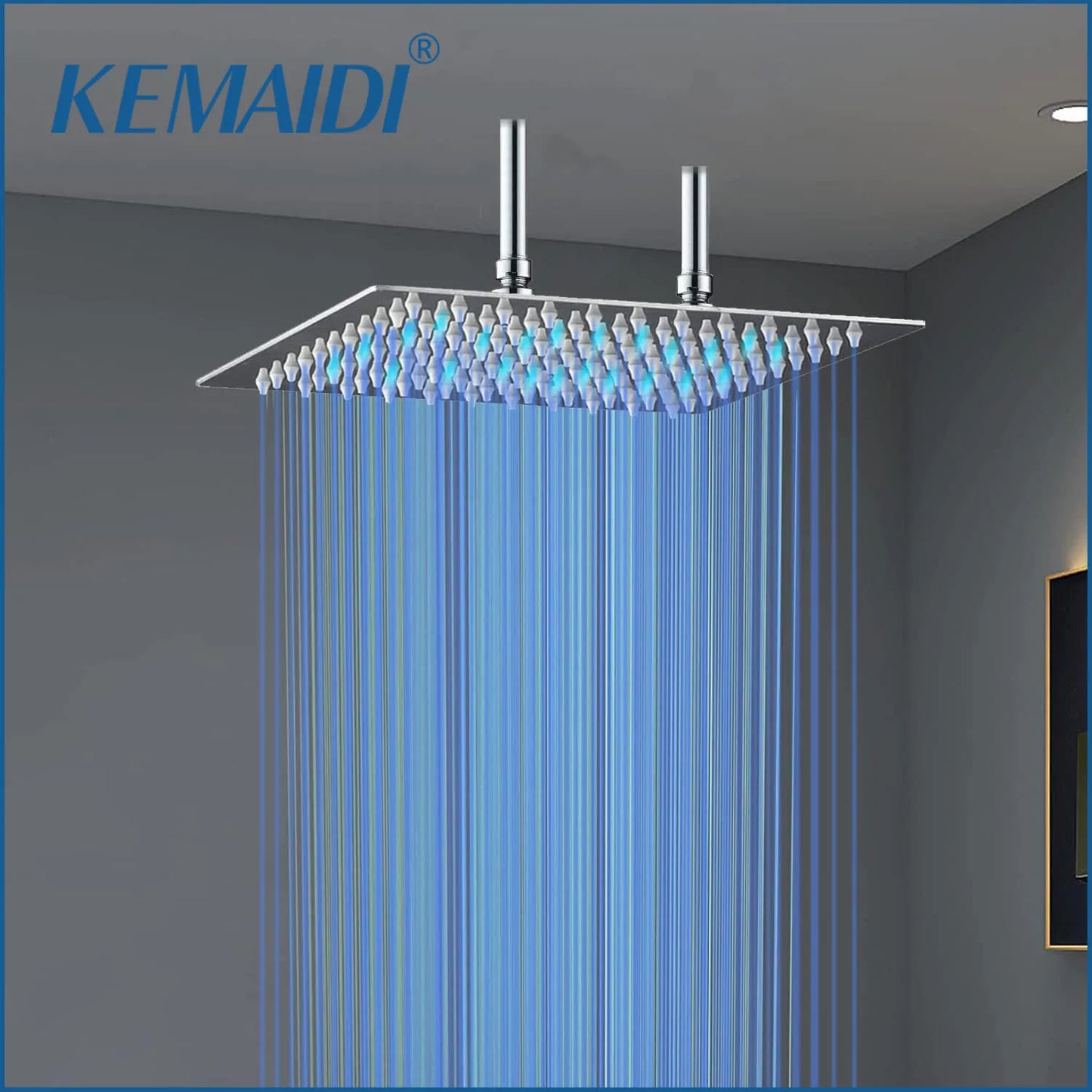 KEMAIDI Huge LED Shower Head Square Ultra-thin 24 inch High Pressure Rainfall Shower Head Stainless Steel Water Saving Shower - Home Fusion