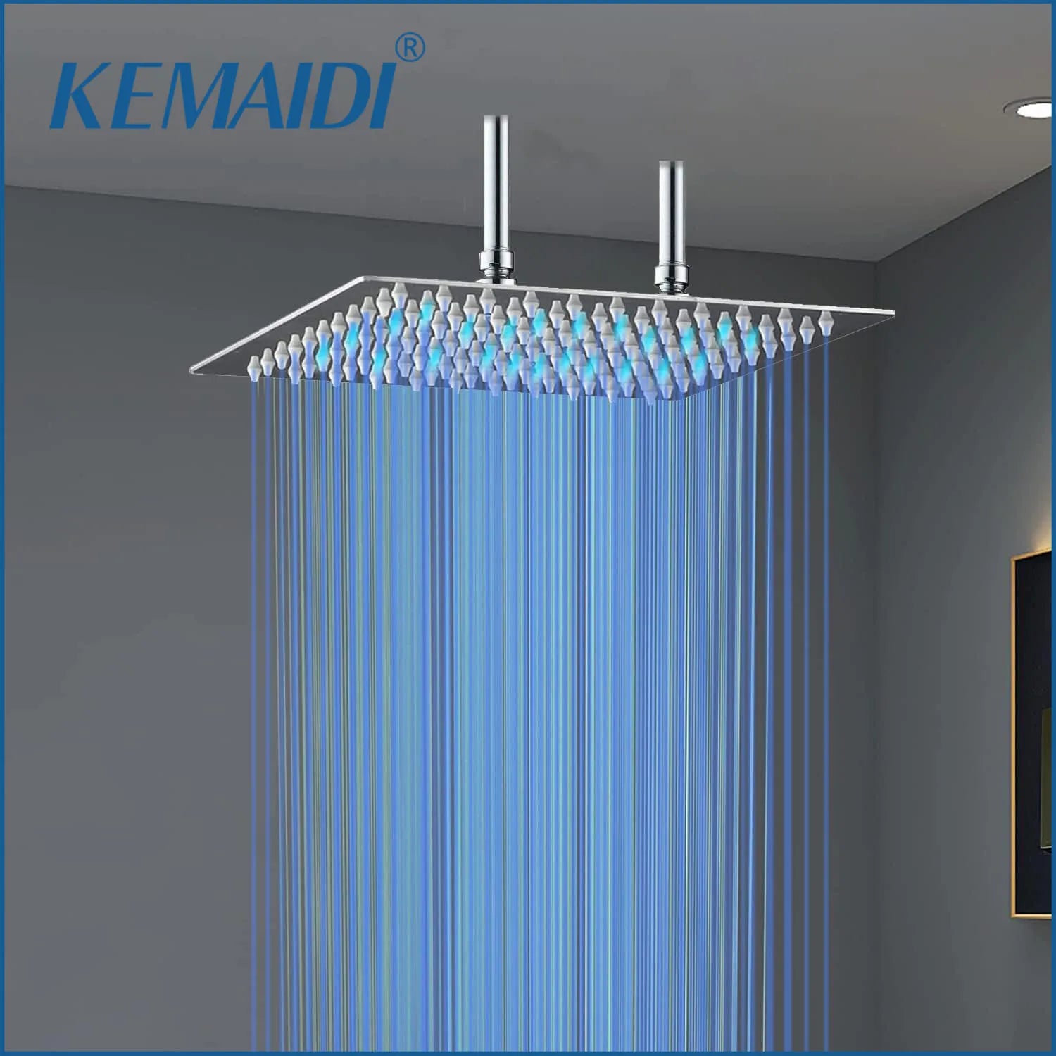 KEMAIDI Huge LED Shower Head Square Ultra-thin 24 inch High Pressure Rainfall Shower Head Stainless Steel Water Saving Shower - Home Fusion
