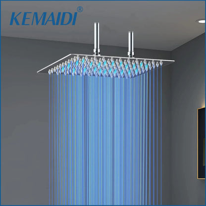 KEMAIDI Huge LED Shower Head Square Ultra-thin 24 inch High Pressure Rainfall Shower Head Stainless Steel Water Saving Shower - Home Fusion