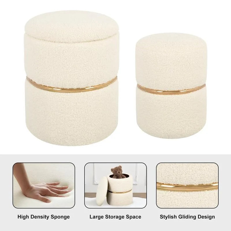 Storage Ottoman Upholstered Vanity Stool Foot Rest with Gold Metal Hoop, Ottoman with Storage for Living Room, Bedroom, Dinif 2 Home Fusion