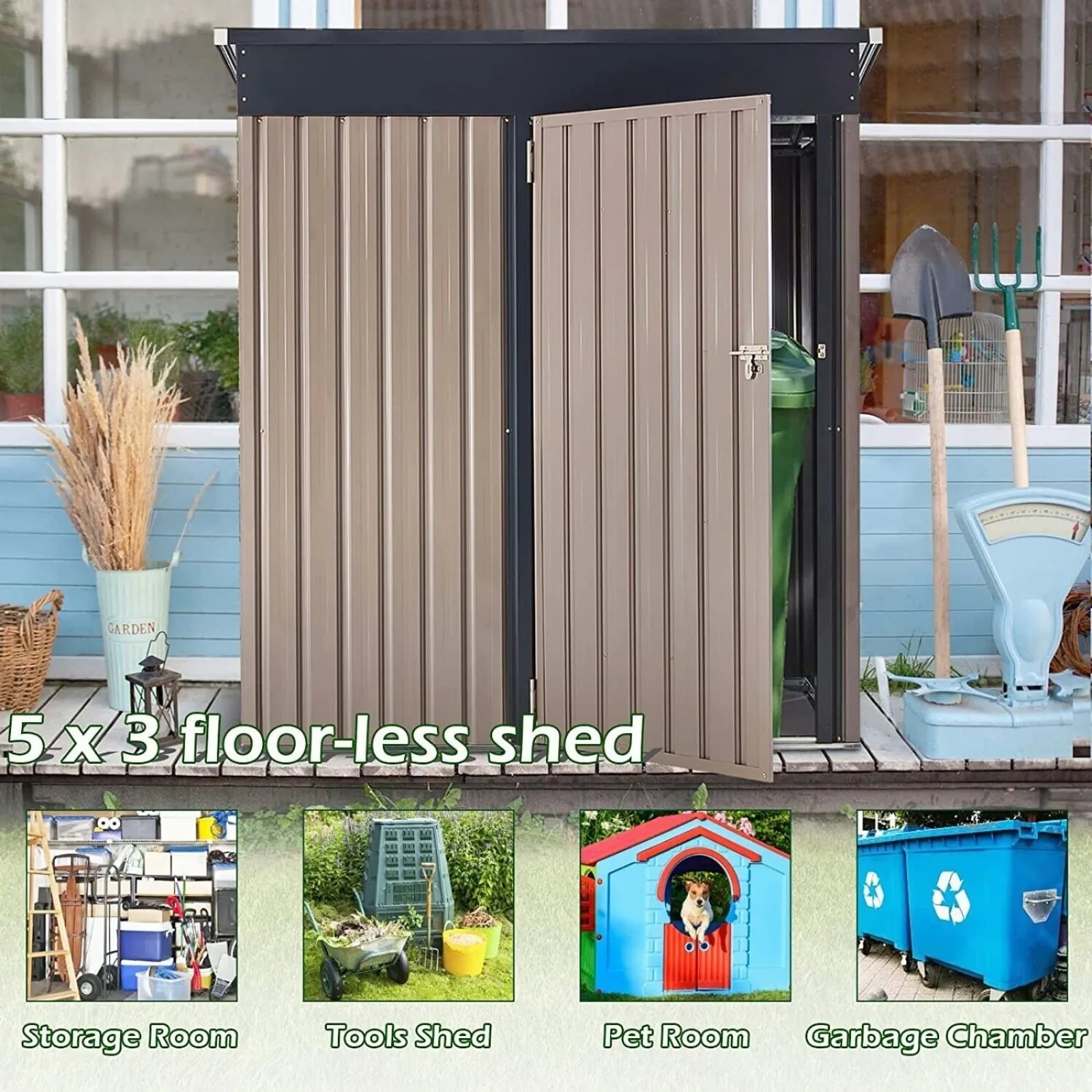 US Outdoor Metal Storage Shed w/Lockable Door for Backyard Garden tool shed Home Fusion