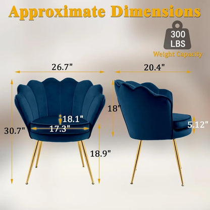 Accent Chairs Set of 2 for Living Room, Velvet Upholstered Makeup Room Vanity Chair with Back, Golden Metal Legs Accent Side Cha - Home Fusion