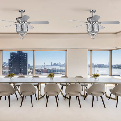 Elegant Metal 52-inch Ceiling Fan (Optional Remote&2 Color Option Blades) or Bedroom, Living Room, Dining Room--Chrome - Home Fusion