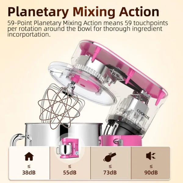 COOKLEE Stand Mixer, 9.5 Qt. 660W 10-Speed Electric Kitchen Mixer with Dishwasher-Safe Dough Hooks, Flat Beaters Home Fusion