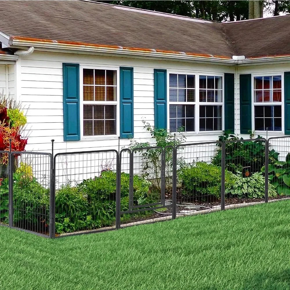 16 Panels 36ft×40in Decorative Garden Metal Fence with 2 Gates Outdoor Landscape Animal Barrier Dog Pet Fencing for Patio Yard Home Fusion