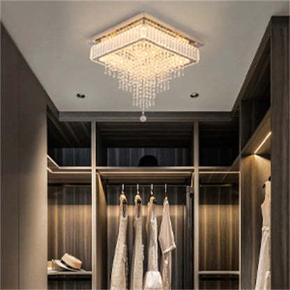 Luxury Crystal Square Bright Led Chandelier Modern Pendant Light Ceiling Lamp Dimmable Flush Mount Bedroom Dinning Living Room Home Fusion