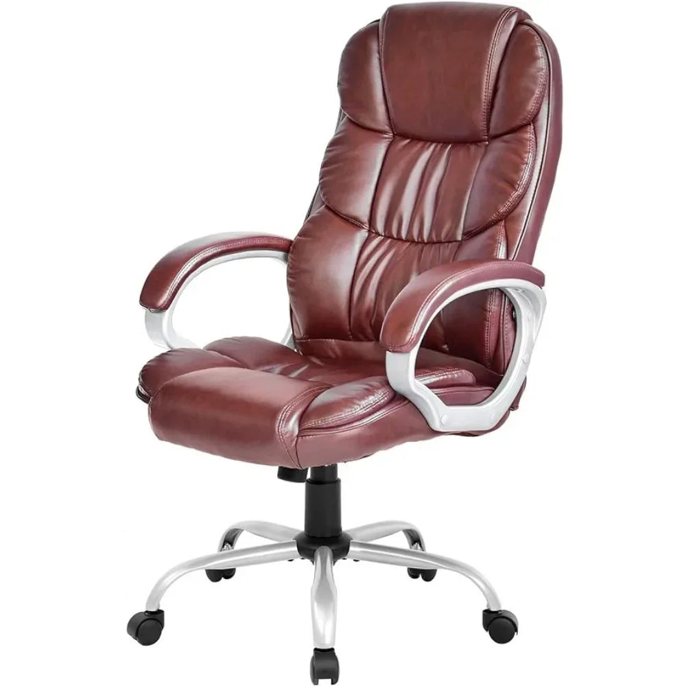 Office Chair Computer High Back Adjustable Desk Chairs PU Leather Swivel Task Chair with Armrests Lumbar Support (Brown) - Home Fusion