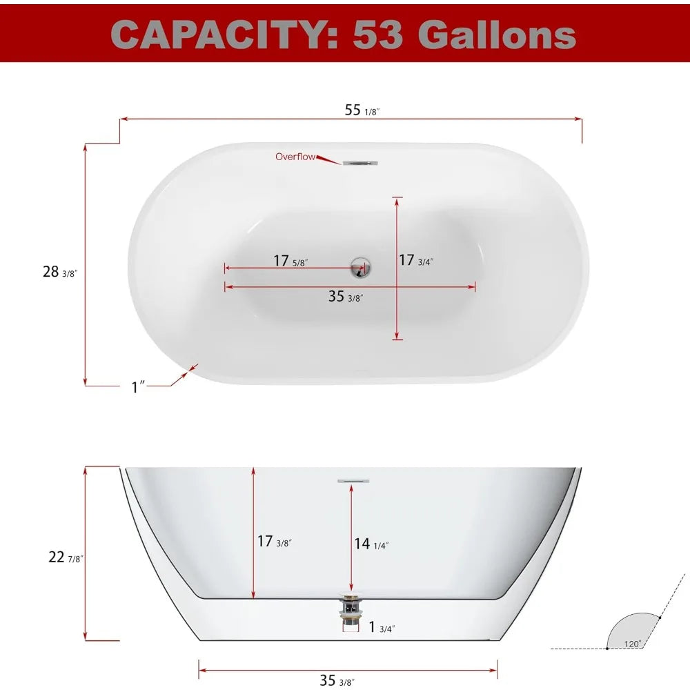 reestanding Bathtub Contemporary Soaking with Chrome Overflow and Drain, Stylish Modeling Design Comfortable Soaking Experience - Home Fusion