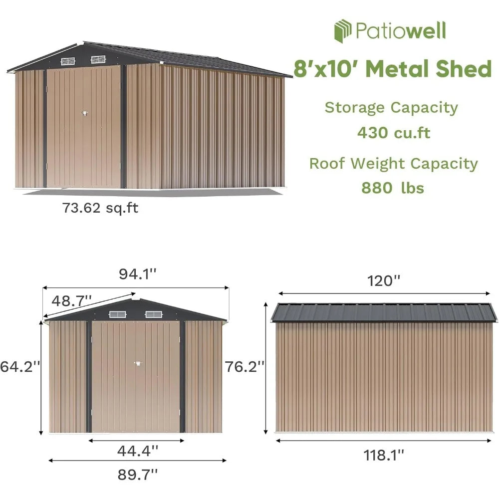 8x10 FT Outdoor Storage Shed, Large Garden Tool Metal Shed with Sloping Roof and Double Lockable Door,Outdoor Shed for Backyard Home Fusion