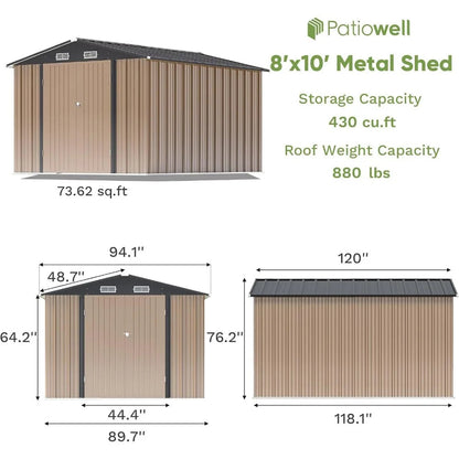 8x10 FT Outdoor Storage Shed, Large Garden Tool Metal Shed with Sloping Roof and Double Lockable Door,Outdoor Shed for Backyard Home Fusion