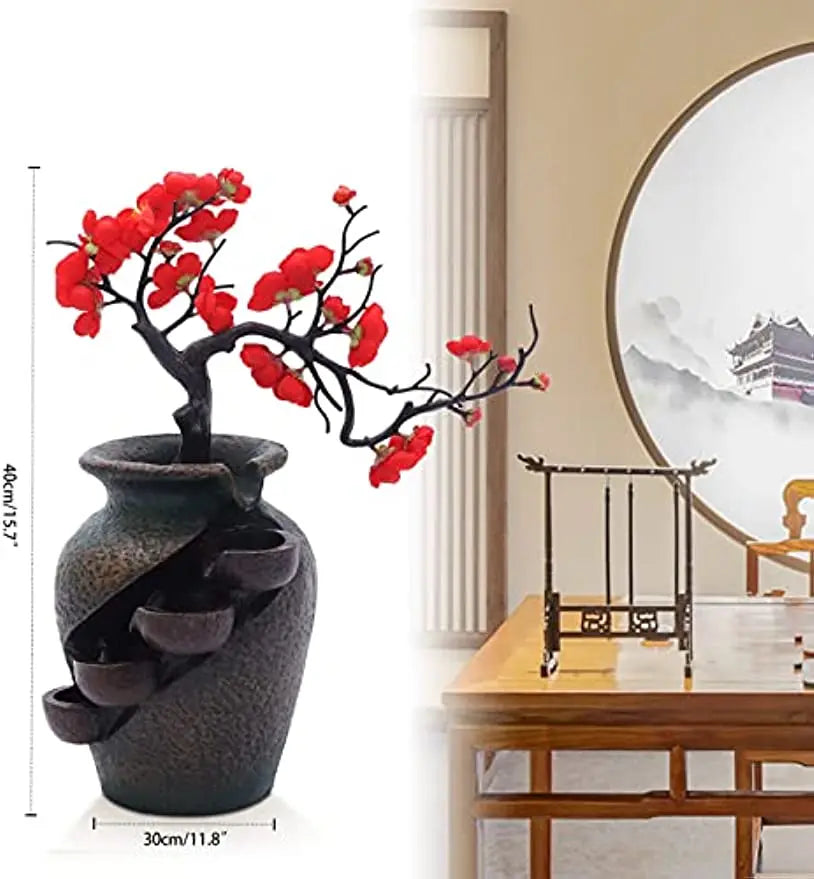 15.7" Vase Craft Indoor Tabletop Fountain, Desktop Flowing Water Waterfall for Company Home Room Flower Vase Decorations - Home Fusion