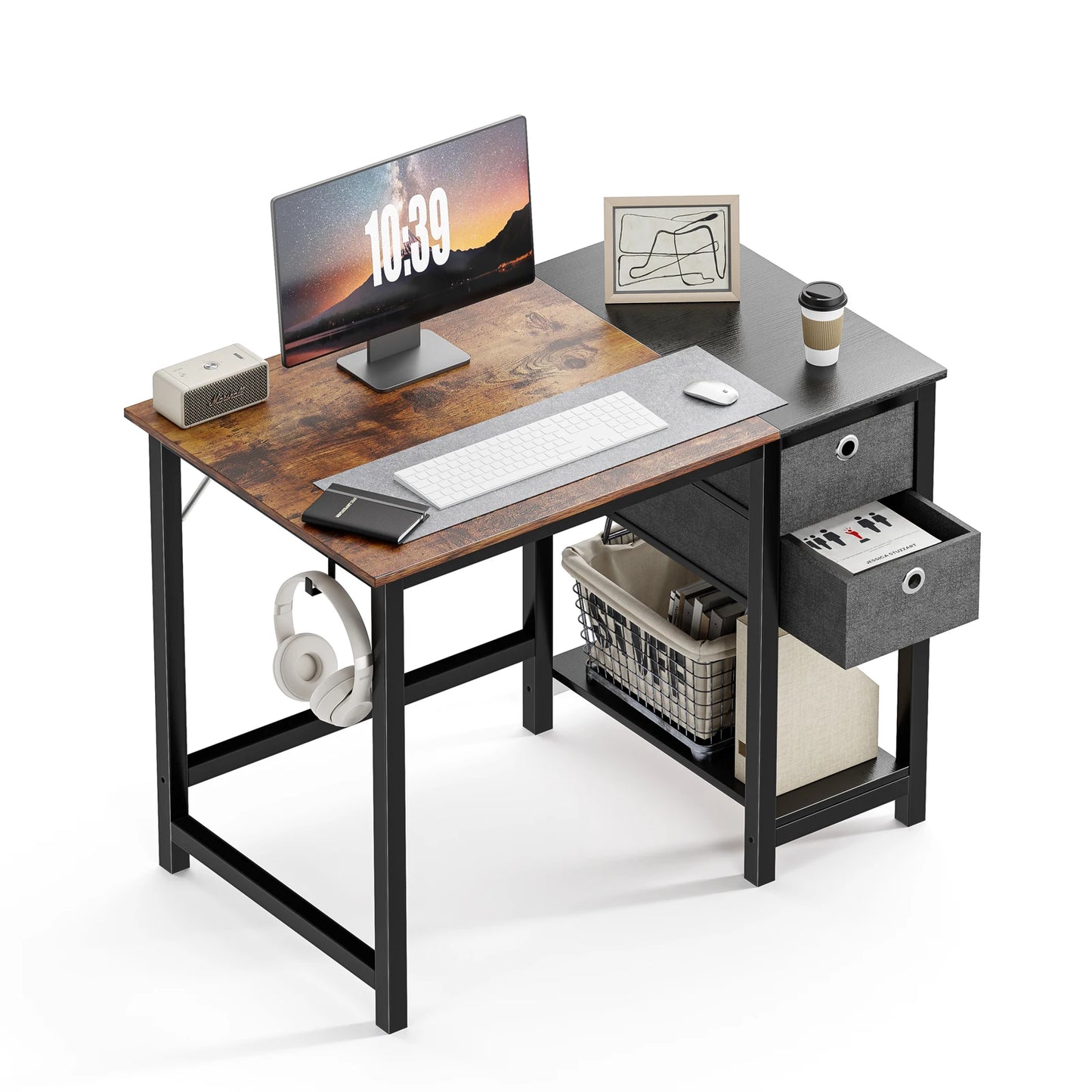 JHK Computer Desk With Drawers 55 Inch Home Office Desk Writing Desk Work Desk PC Table Study Desk With 2-Tier Drawers - Home Fusion