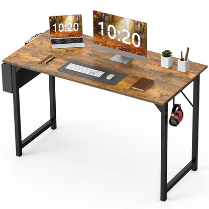 JHK Computer Desk Writing Study Office Gaming Table Modern Simple Style Compact with Side Bag Headphone Hook Easy Assembly - Home Fusion