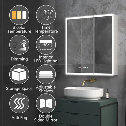 Lighted Medicine Cabinet 30x32 Inch,Recessed or Surface led Medicine Cabinet, Clock&Room Temp Display,Defog,Stepless Dimming Home Fusion Lighted Medicine Cabinet 30x32 Inch,Recessed or Surface led Medicine Cabinet, Clock&Room Temp Display,Defog,Stepless Dimming 076823-f9.myshopify.com