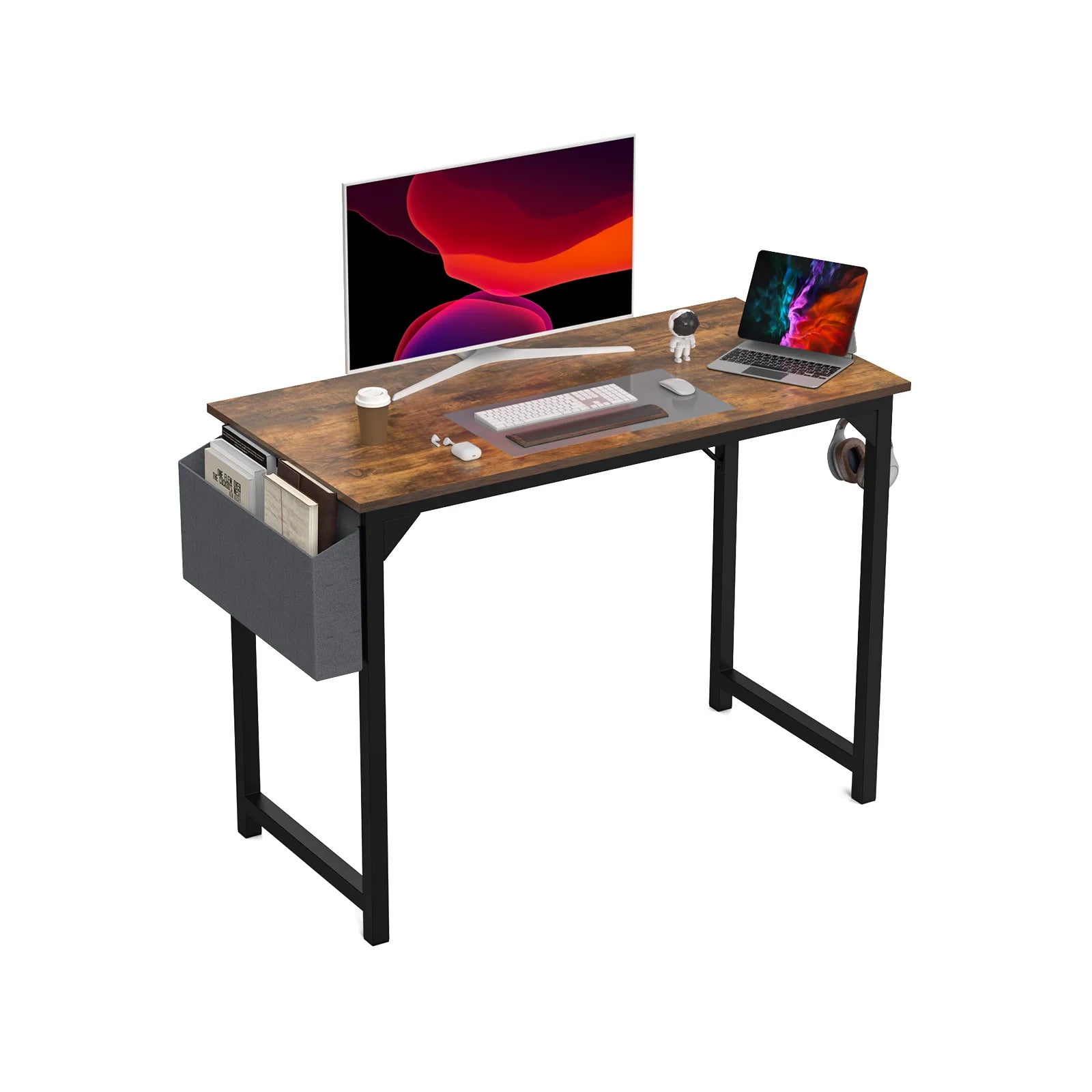 JHK Computer Desk Writing Study Office Gaming Table Modern Simple Style Compact with Side Bag Headphone Hook Easy Assembly - Home Fusion