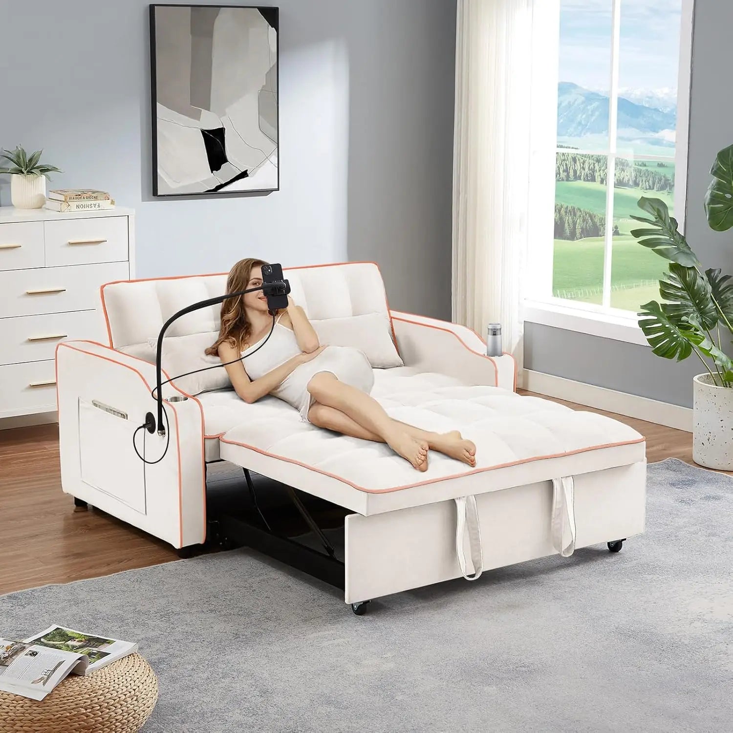 Velvet Convertible Couch Bed-Sofa: Charge, Relax, Sleep. - Home Fusion