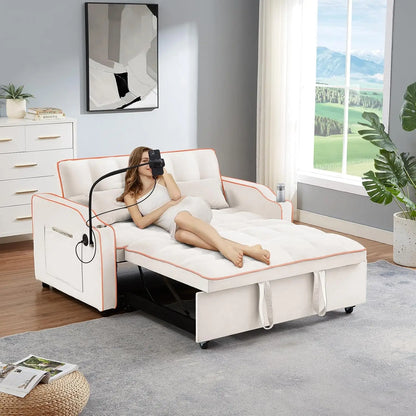 Velvet Convertible Couch Bed-Sofa: Charge, Relax, Sleep. - Home Fusion