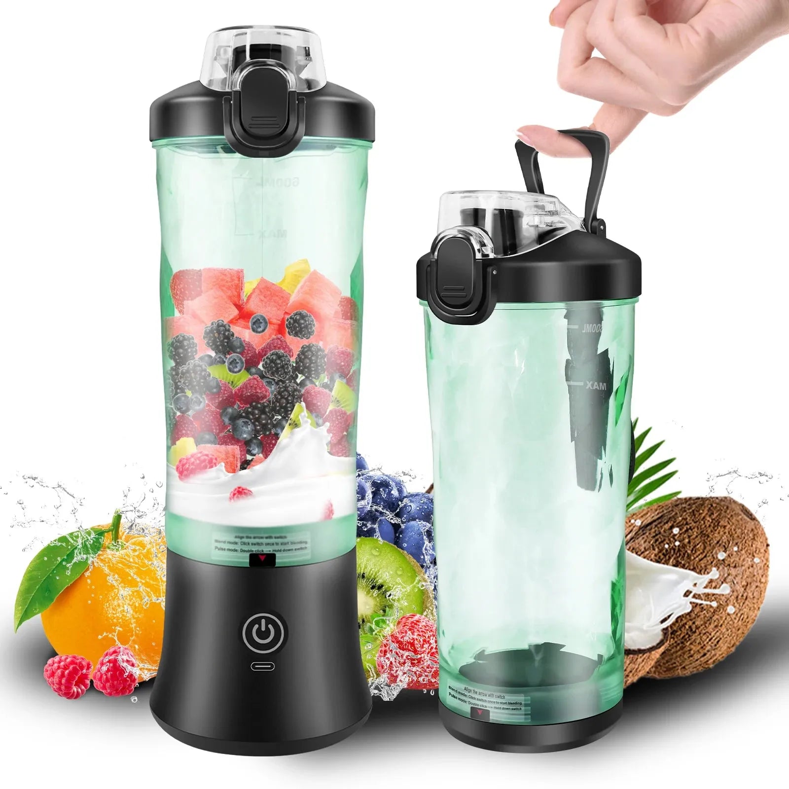 600ml USB rechargeable portable mini blender for travel smoothies and ice blending