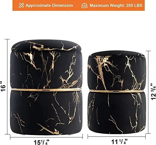 Round Black Velvet  Ottoman , Modern Upholstered Vanity Ottoman Footrest Stool Indoor Ottoman for Entryway Living Room Bedroom D - Home Fusion
