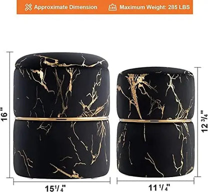 Round Black Velvet  Ottoman , Modern Upholstered Vanity Ottoman Footrest Stool Indoor Ottoman for Entryway Living Room Bedroom D - Home Fusion