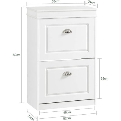 2 Flip-Drawers Shoe Cabinet, Slim Shoe Rack, Shoe Storage Cupboard Organizer Unit for Entryway and Hallway, 21.26"x9.45"x32.68" - Home Fusion