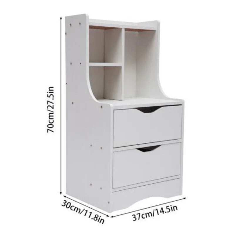 2-Drawer Bedroom Night Stand Bedside Table Furniture End Side Storage Desk White Home Fusion