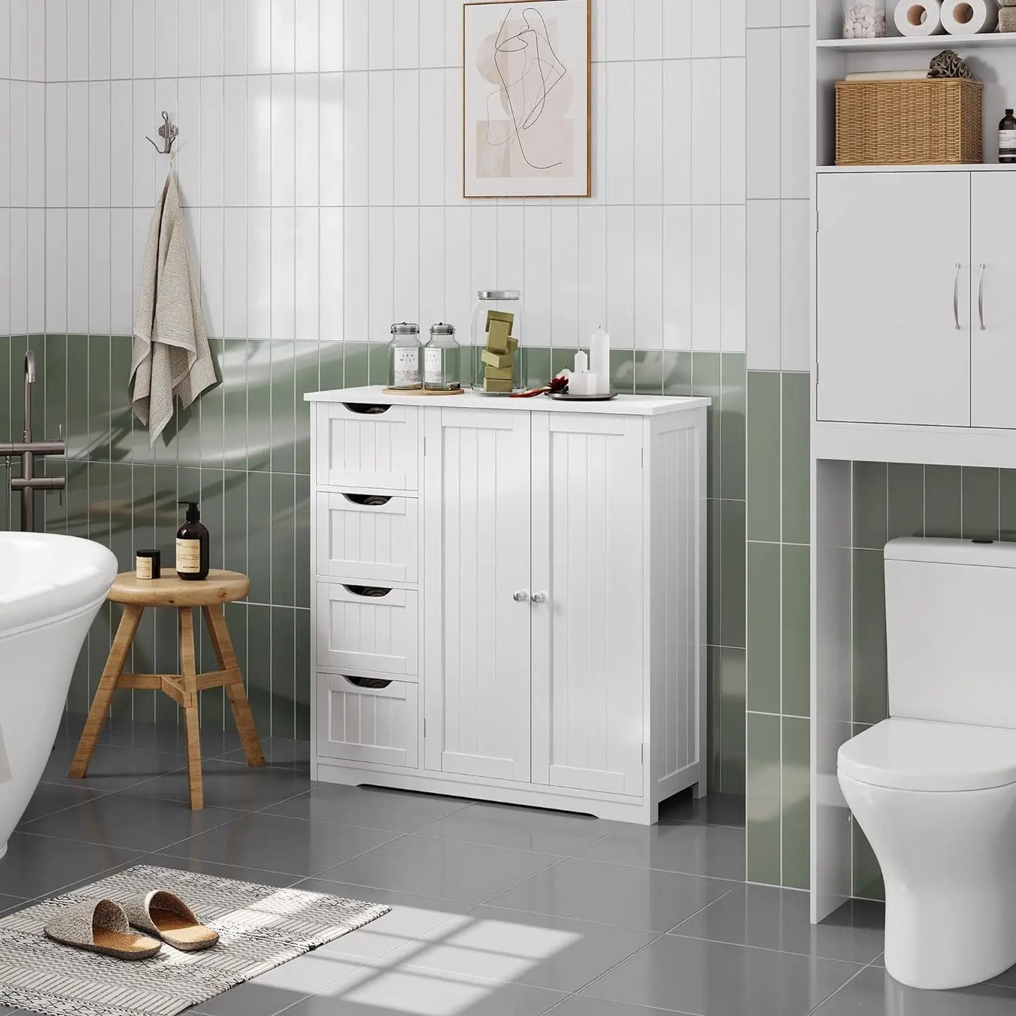 Cabinet Wooden bathroom cabinet with 4 drawers and double doors, bathroom furniture and home decoration, white 076823-f9.myshopify.com