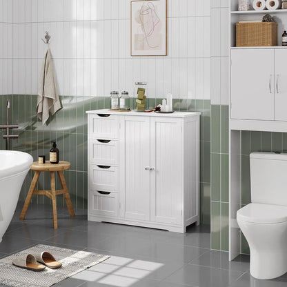 Cabinet Wooden bathroom cabinet with 4 drawers and double doors, bathroom furniture and home decoration, white 076823-f9.myshopify.com