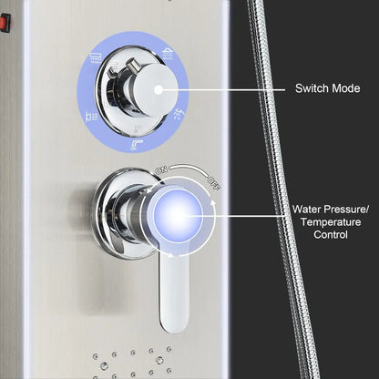 Shower Panel Tower System,LED Rainfall Waterfall Shower Head LED Large Area Massage Jets Tub Spout,Stainless Steel Bathroom - Home Fusion