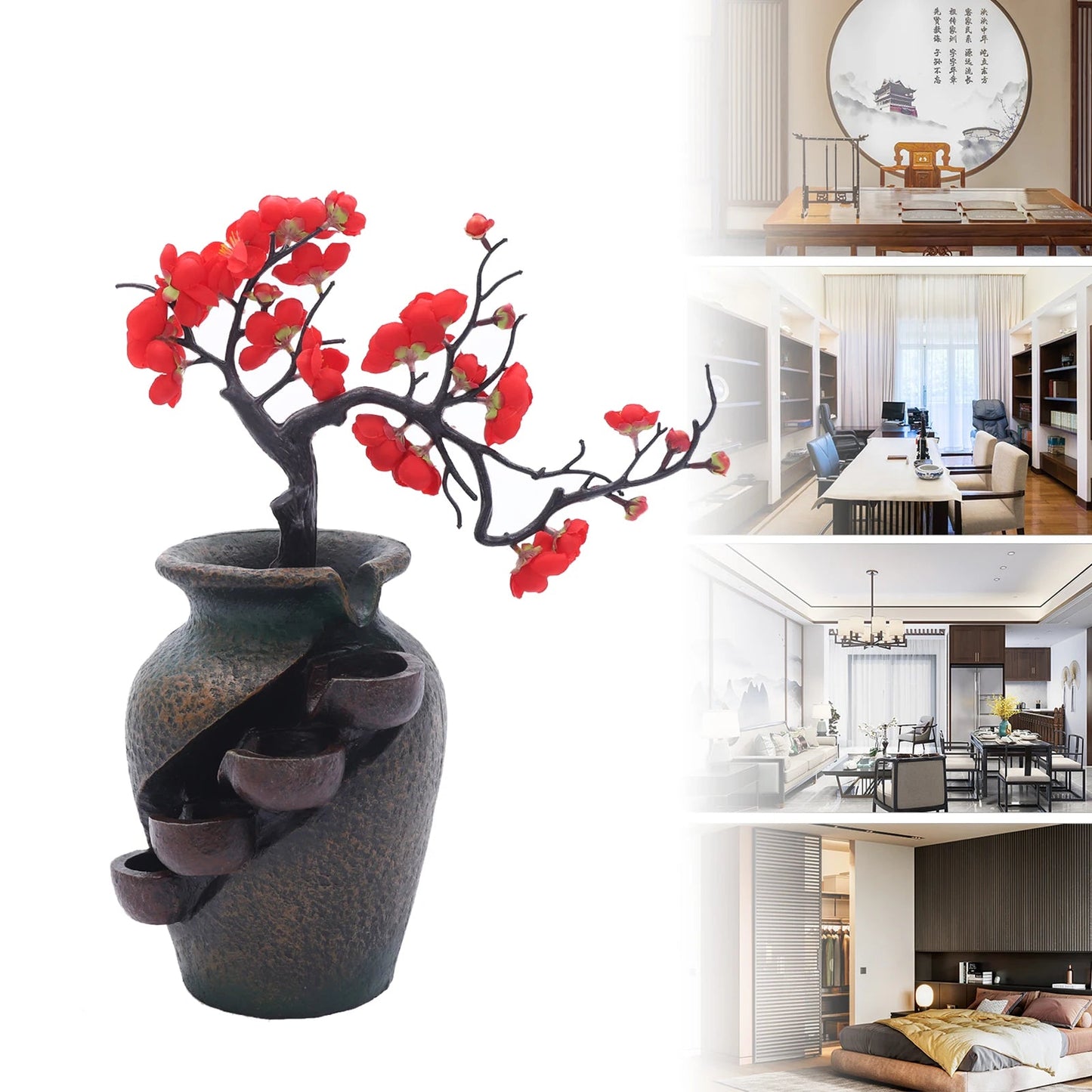 15.7" Vase Craft Indoor Tabletop Fountain, Desktop Flowing Water Waterfall for Company Home Room Flower Vase Decorations - Home Fusion