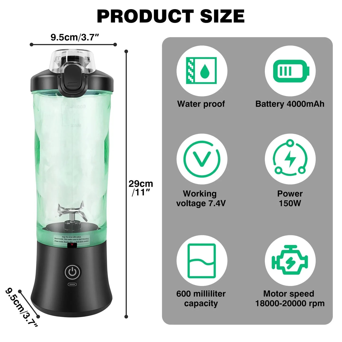 600ml USB rechargeable portable mini blender for travel smoothies and ice blending