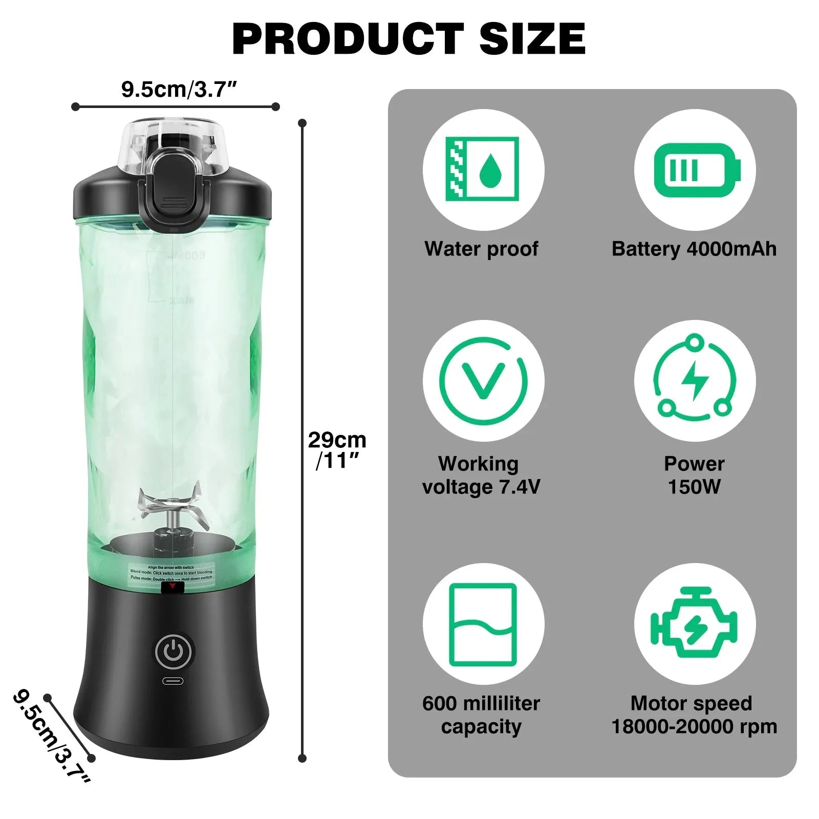 600ml USB rechargeable portable mini blender for travel smoothies and ice blending